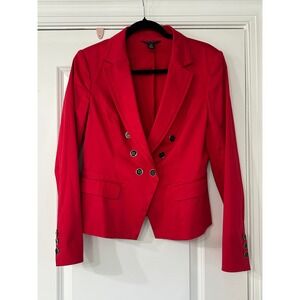 White House Black Market Red Double Breasted Blazer Jacket Size 10 RN 111459